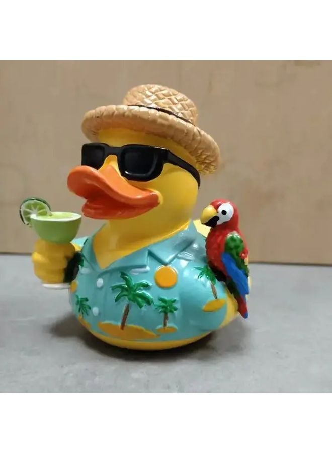 Hand Painted Resin Duck Figurine In Hawaiian Shirt With Glasses Home Decor Gift - Image 5